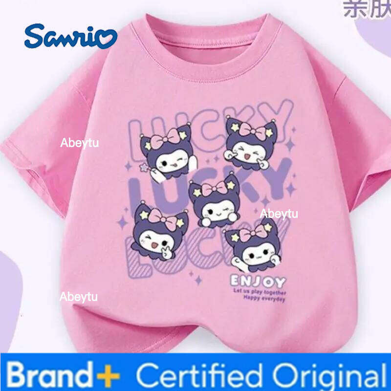 Sanrio Kuromi Kawaii Girls T Shirt Anime Cartoon New Short Sleeved Summer Fashionable Loose Simple Round Neck Breathable Cotton H260120