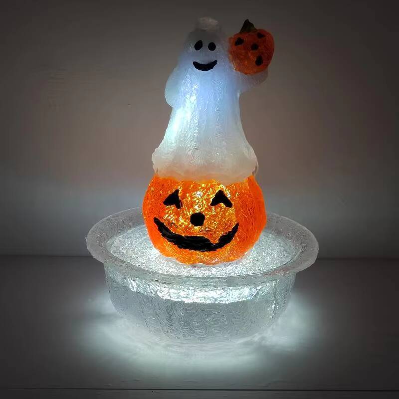 USB Powered Transparent Resin Desktop Fountain Halloween Pumpkin Lantern for Home Party Decoration