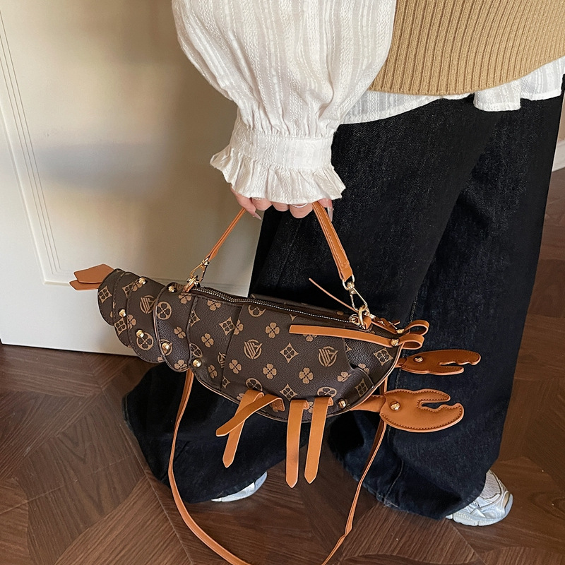 Free Shipping 2026 New Design Creative Fun Lobster shaped Bag Fashionable and Versatile Women Shoulder Bag Handbag Coffee Brown