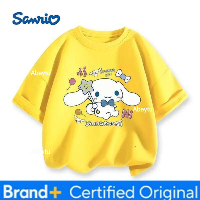 Sanrio Limited Time Special New Cinnamoroll Kids T-shirt Crew Neck Loose Breathable Sweat-wicking Comfortable Casual Tops H260120