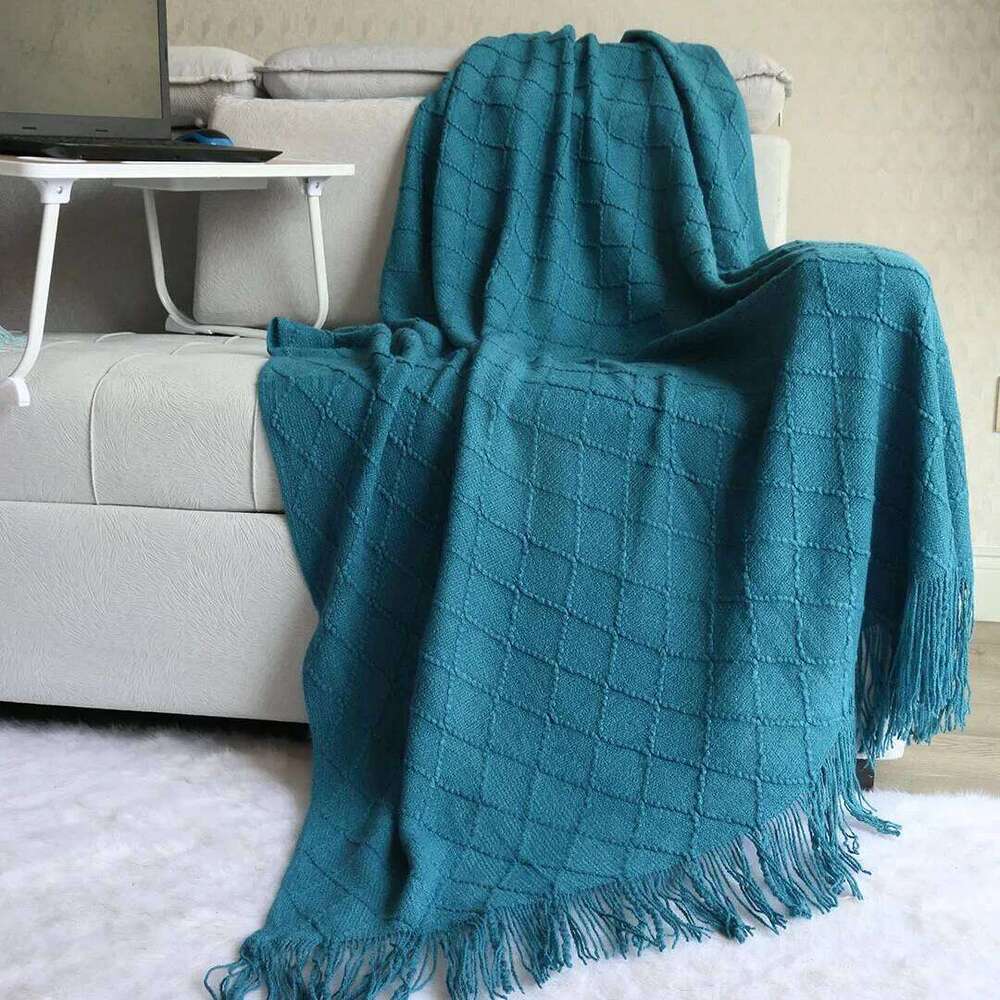 Rhombic sofa solid color knitted office nap blanket W260120