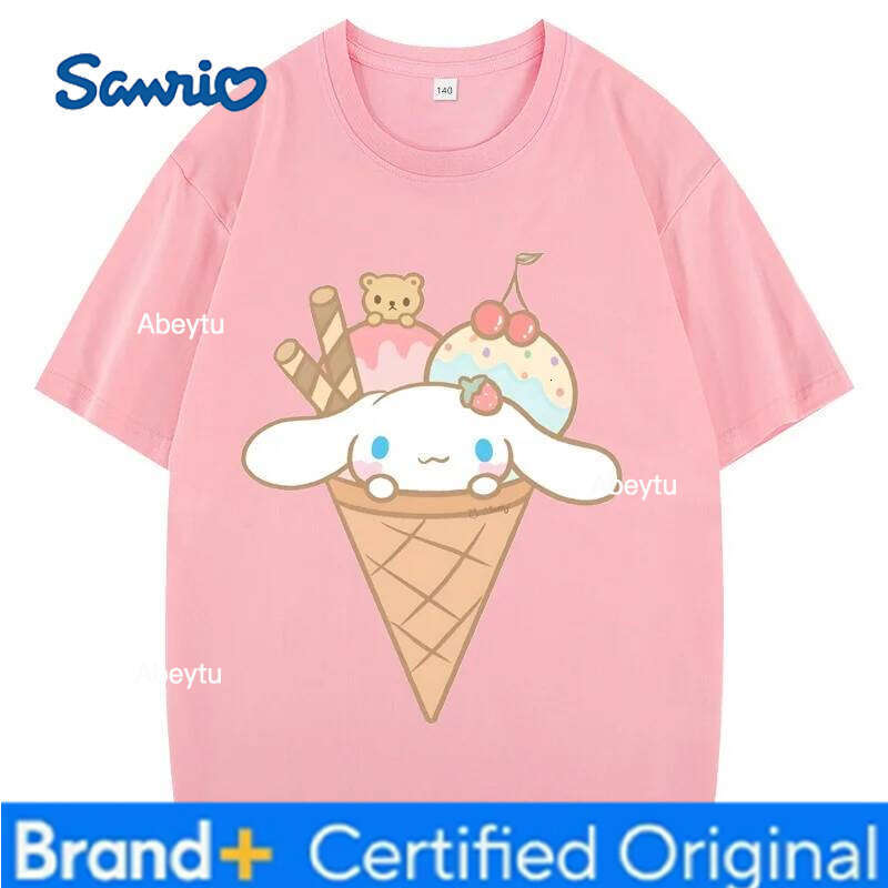 Sanrio Anime Cinnamoroll Children's Short Sleeve s Kawaii Girl Boys White Versatile Korean Thin Style Tops H260120