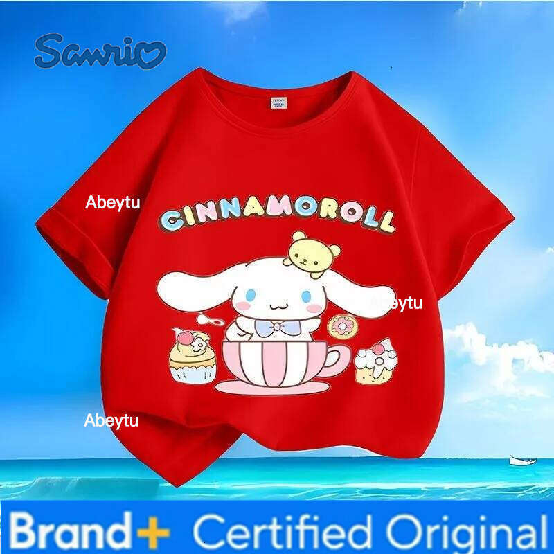 Sanrio New Summer Cinnamoroll Kids T Shirts Cartoon Print | Crew Neck Loose Trendy Short - Sleeve Tops for Boys & Girls H260120
