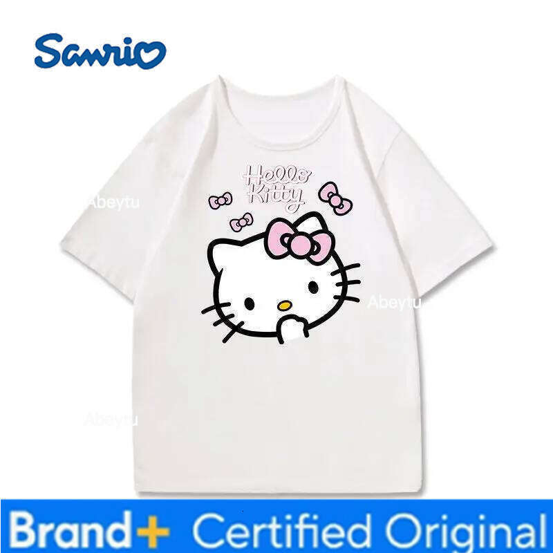 Sanrio Hello Kitty Cartoon Painted Printed T-shirt Summer New Women's Plus Size Loose Casual Trendy Short Sleeved Top H260120