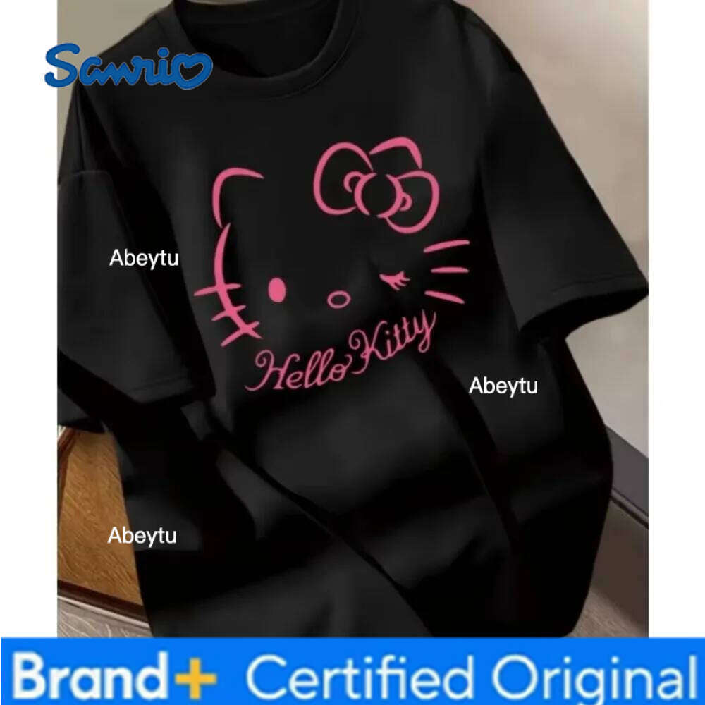 Sanrio MINISO Hello Kity Cartoon Printed Men's Short Sleeved T-shirt for Summer Casual and Comfortable Cotton Round Neck Y2K Top H260120