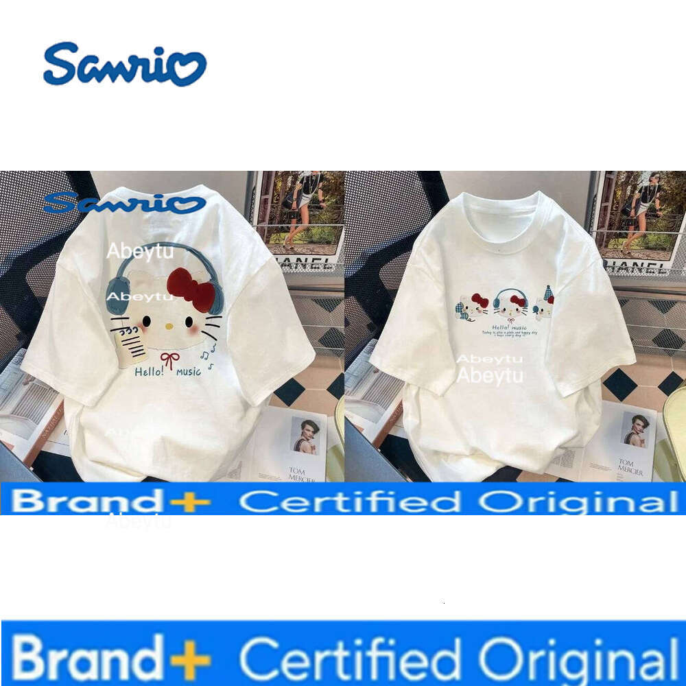Sanrio American Trendy Brand Vacation Hello Kitty Print 2025 Women's Cartoon Top Trend Plus Size Loose Casual Short-sleeved T-shirt H260120