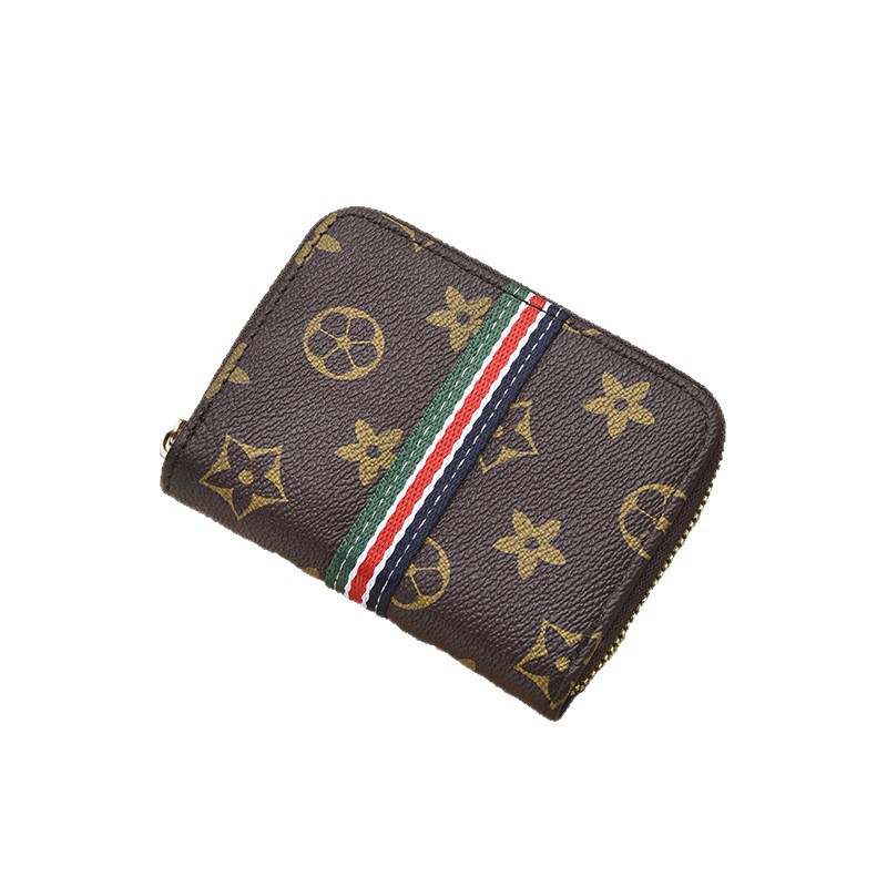 Vintage Monogram Zip-Around Card Holder Compact Multi-Slot Wallet for Coins & Cards