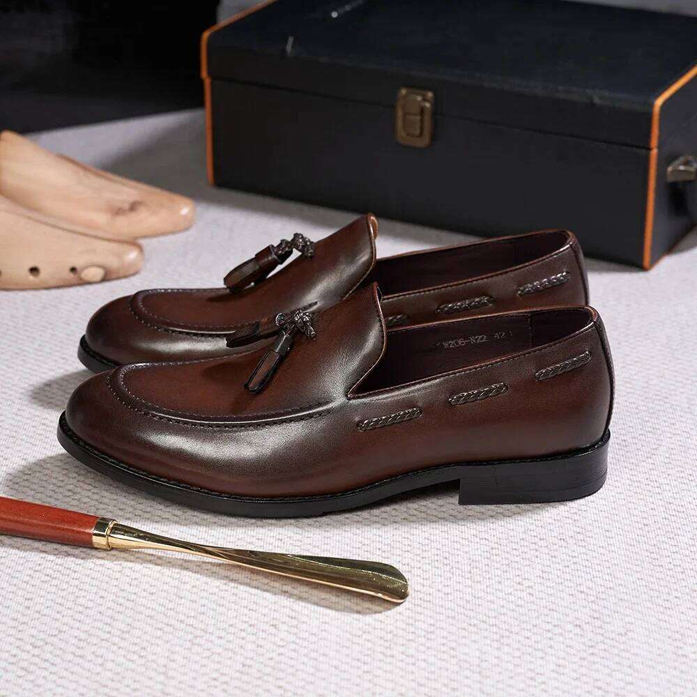 Classic Men's Genuine Leather Tassel Loafers Handmade Slip-On Casual Shoes Comfortable for Office Wedding Dressing Daily Wear XJ260120