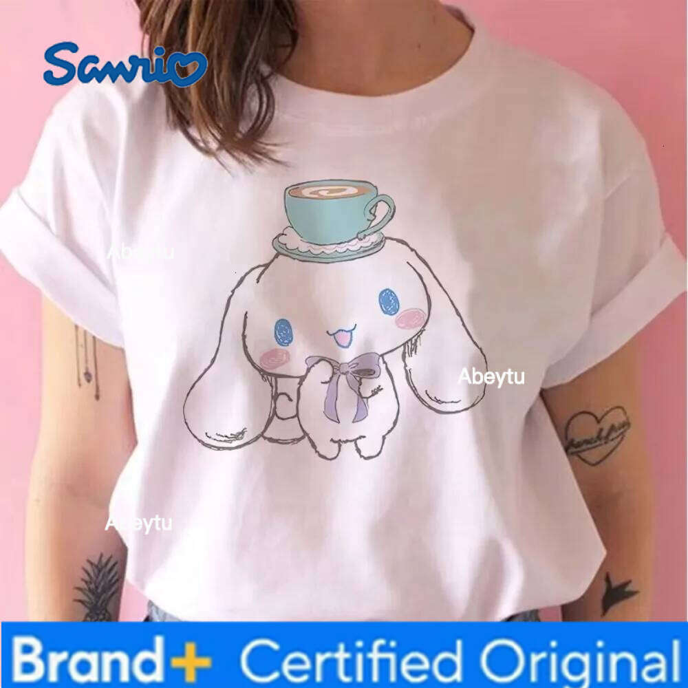 Sanrio MINISO Cinnamoroll Women's T-Shirt Cute Cartoon Print Short Sleeve Top Shirts for Women Cotton Soft Breathable and Skin-friendly H2601201