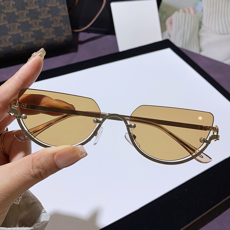 Luxury Brand Designer Sunglasses European And American Style Retro Fashion Half-Frame Cat Eye Sunglasses Internet Celebrity Same Style No Makeup High-