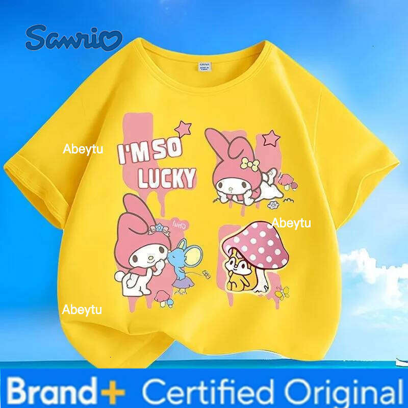 Sanrio Special Sale Summer New Kuromi Print Kids Tees Skin-friendly Breathable Easy Care Loose Versatile Crew Neck Tops H260120