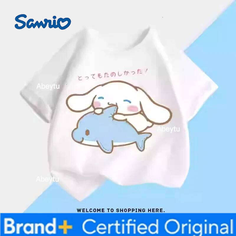 Sanrio Cinnamon Dog Joint Children's Summer Short-sleeved Cartoon Animation Surrounding Print T-shirt Top Loose Trend H260120