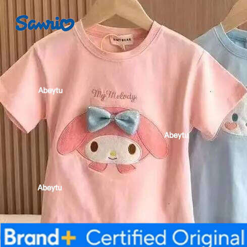 Sanrio 2026 New Cartoon Kuromi My Melody Cinnamoroll Girls Short Sleeve T-Shirt Summer Kawaii Children'S Clothes Gifts 90-140cm H260120