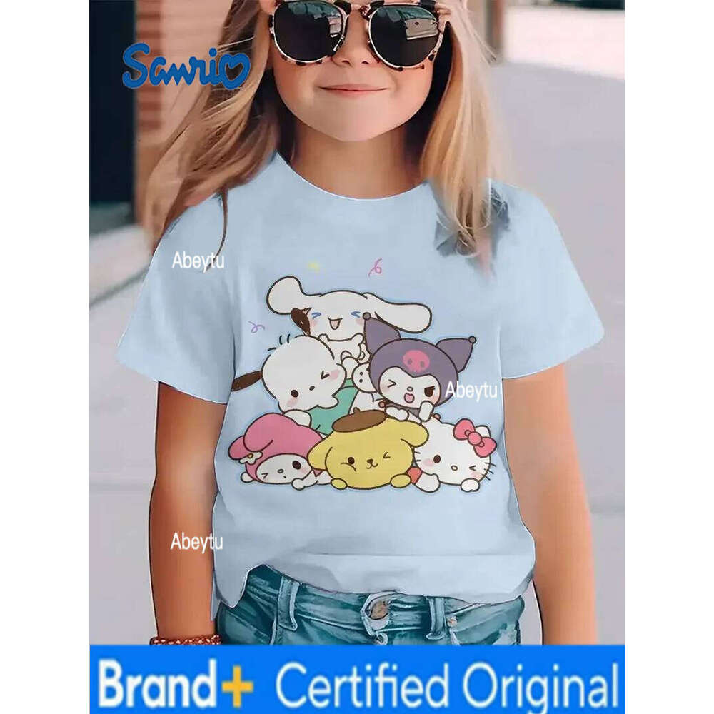 Sanrio Summer Cartoon Anime Fun Cute Printed Girl's Short sleeved Daily Street Leisure Comfortable Kids T-shirt H260120