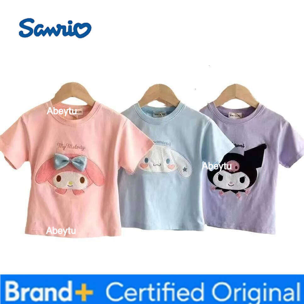Sanrio Summer Kuromi Kawaii Cartoon T Shirt Outdoor Boy Girl Kids Clothes T-Shirt Girls Cinnamoroll Melody Tees Tops Birthday Gift H260120