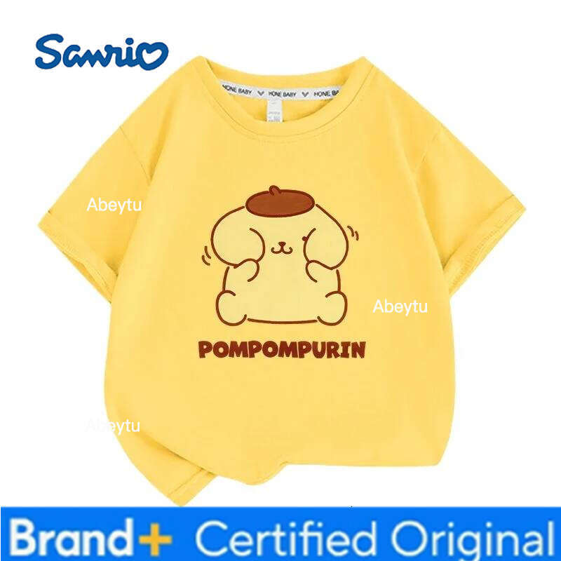 Sanrio Summer Baby Girls 100% Cotton Clothes Kid Children Boys Pompompurin Printed T-shirts Cartoon Short Sleeve Top Outfits H260120