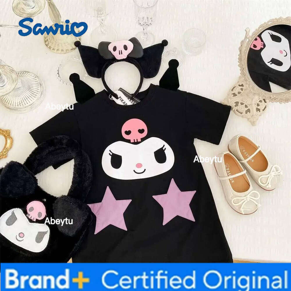 Sanrio hello kitty summer kuromi new girl dress short sleeve color polka-dot ice cream three-dimensional melody T-shirt skirt H260120