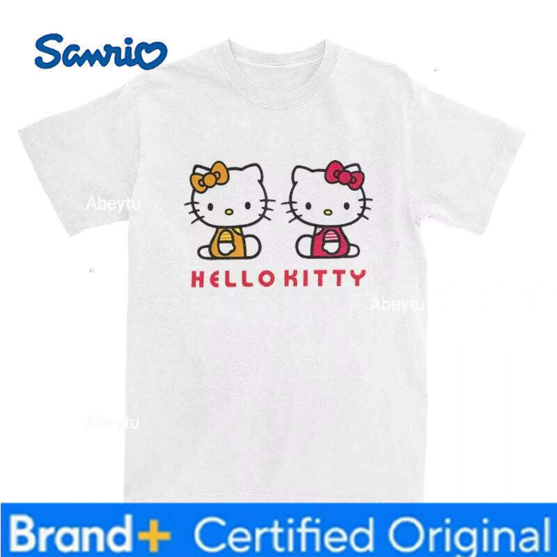Sanrio MINISO Men's and Women's Cartoon Hello Kitty Rock Casual Short Sleeve Round Neck Plus Size T-shirts Cute Cat H260120