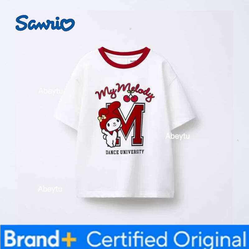 Sanrio Fashion Design Girls Short Sleeve Tees Summer Clothing Loose O-neck Kids T Shirts Tops Children's Wear Cartoon Cute Girl Tshirts H260120