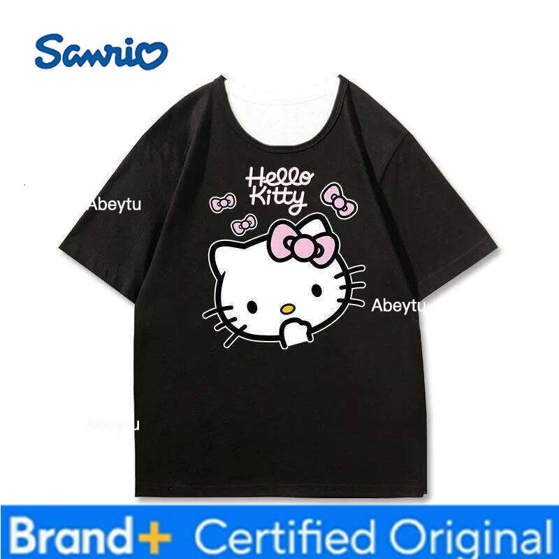 Sanrio Hello Kitty Cartoon Painted Printed T-shirt Summer New Women's Plus Size Loose Casual Trendy Short Sleeved Top H260120