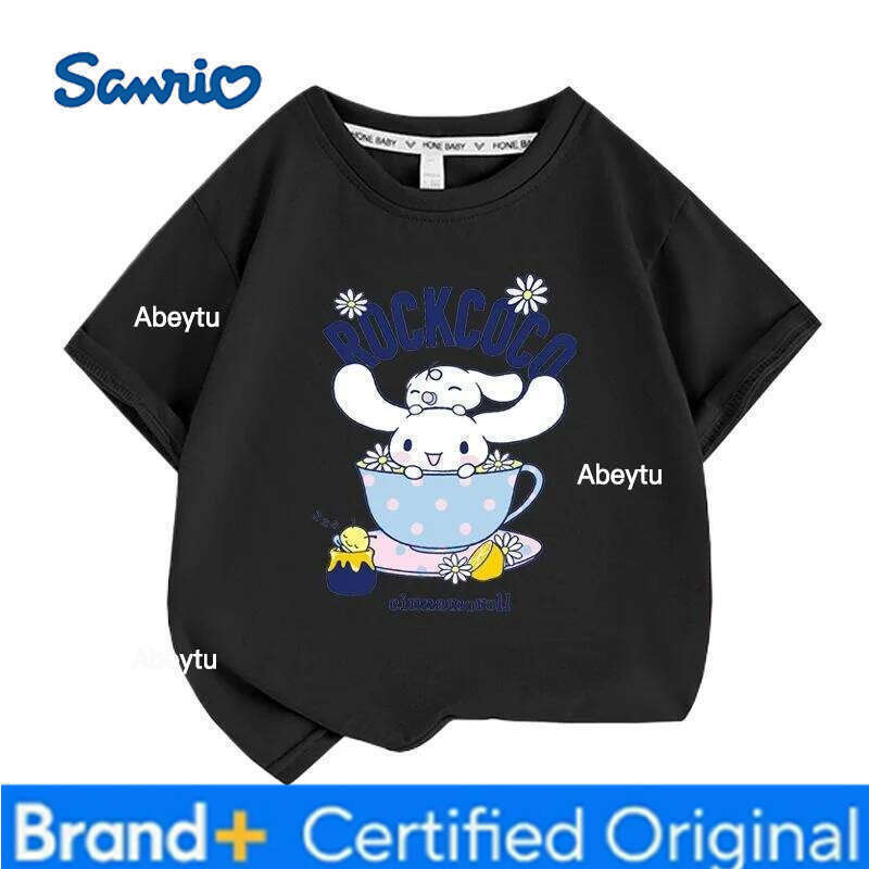 Sanrio Summer Baby Girls 100% Cotton Clothes Kid Children Boys Cinnamoroll Printed T-shirts Cartoon Short Sleeve Top Outfits H260120