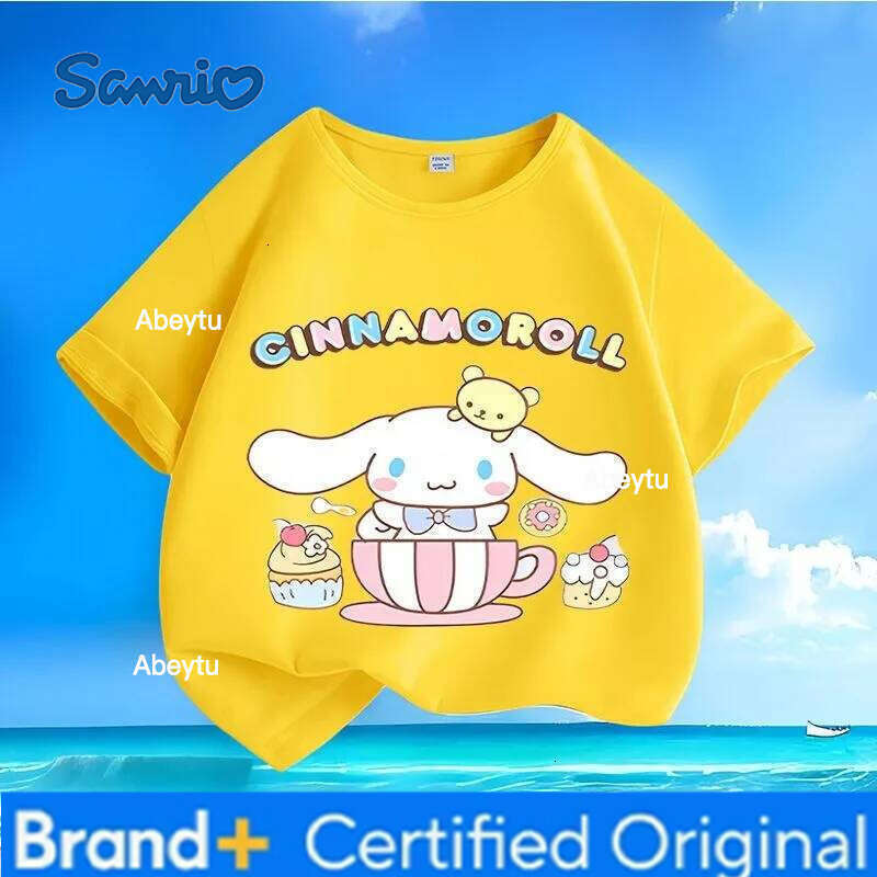 Sanrio New Summer Cinnamoroll Kids T Shirts Cartoon Print | Crew Neck Loose Trendy Short - Sleeve Tops for Boys & Girls H260120
