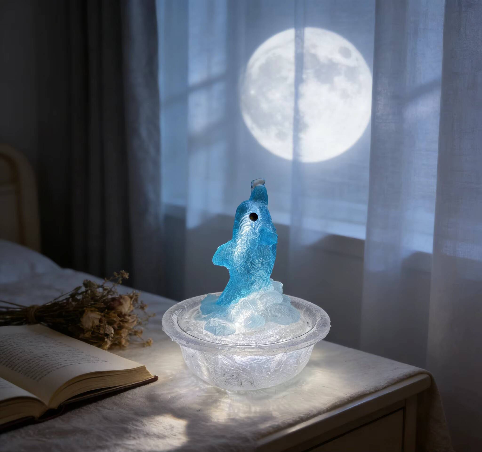 USB Dolphin LED Fountain Night Light - Romantic Desktop Decoration