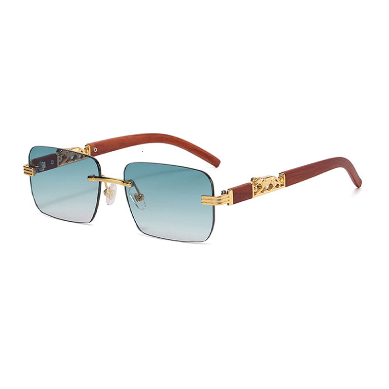 Luxury Brand Designer Sunglasses New Frameless Design Square Sunglasses For Women With Wood Grain Legs And Leopard Head Trendy Driving Sunglasses For 