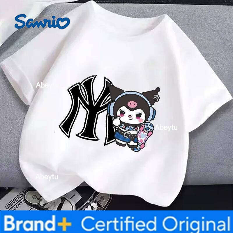 Sanrio Kuromi Kids T-shirts Kawaii Anime Short Sleeves Figures Cotton Tees Summer Round Neck Girls Clothes Tops Toddlers Clothing Gift H260120
