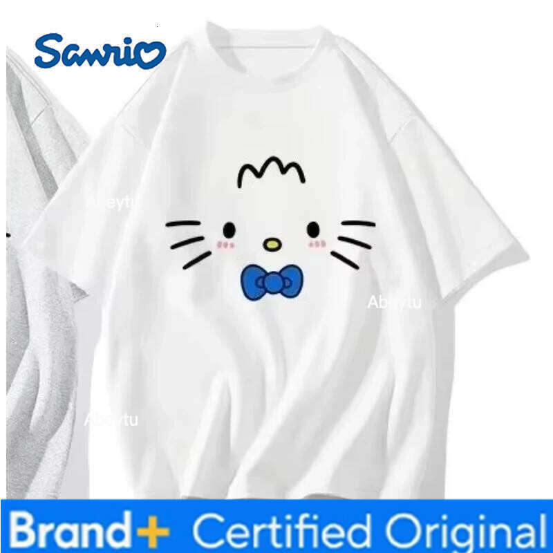 Sanrio MINISO 2025 Summer New Cute Hello Kitty Short Sleeve T-shirt Loose Breathable Couple's Wear Cotton Comfortable H260120