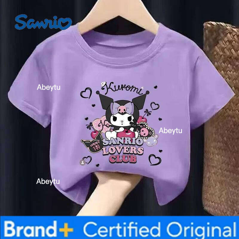 Sanrio Kuromi Girl T Shirt Purple Cartoon Print Kids Tops Short Sleeve Tees Summer Breathable Cute Baby Casual Clothes Birthday Gifts H260120