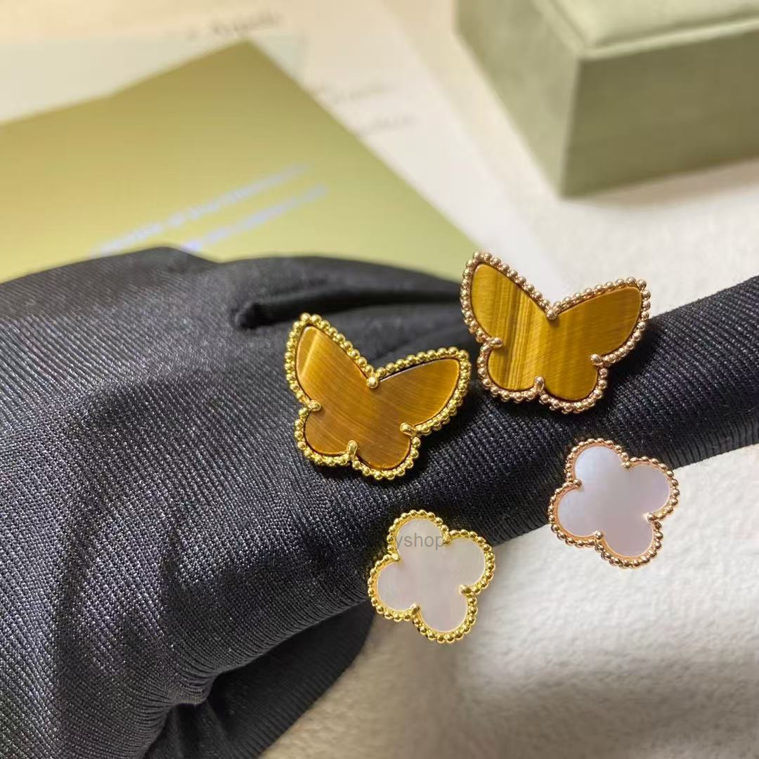 vanly cleef rings Four-leaf Clover Two Flower Butterfly Ring for Women 18k Rose Gold gold Fashion Ring