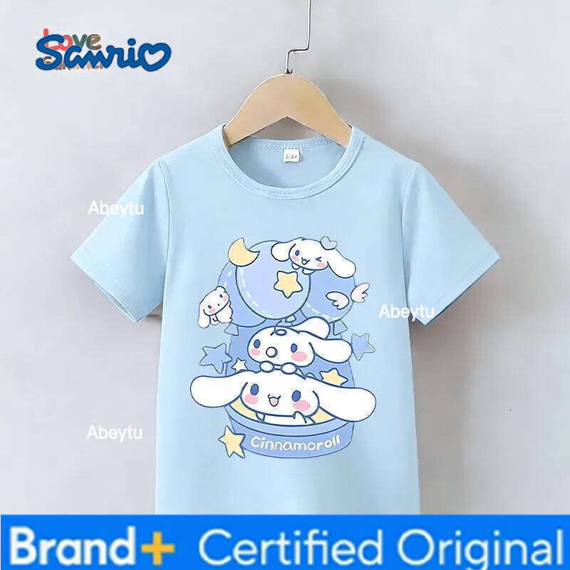 Sanrio Cinnamoroll Girl Cute Casual Short Sleeve Summer Print T-Shirt a Perfect Gift Children Aged 4-14 Trendy for Streetwear Look H260120