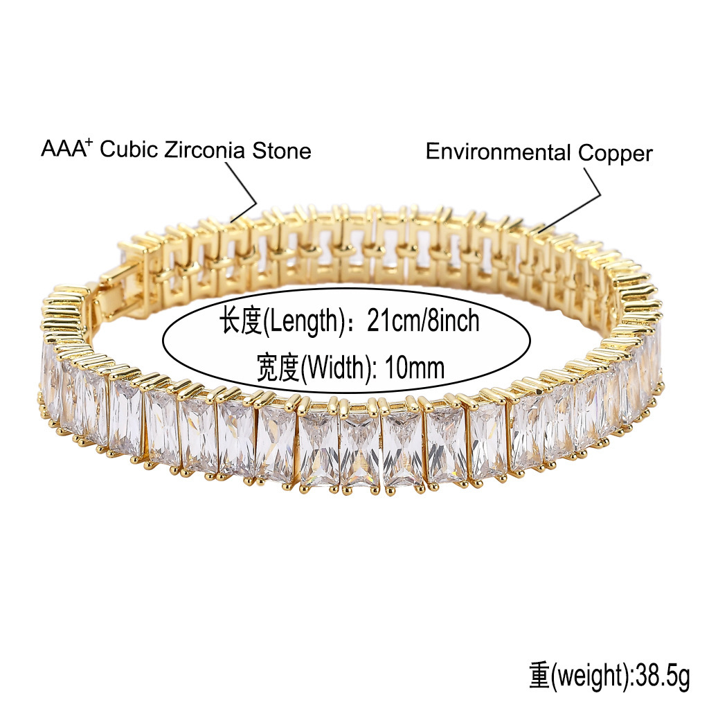 10MM Iced Out Baguette Cz Stones Tennis Chain Necklace Bling Square Cubic Zirconia Hip Hop Chains Jewelry Rock Punk Party Gold Luxury Jewelry Gift for