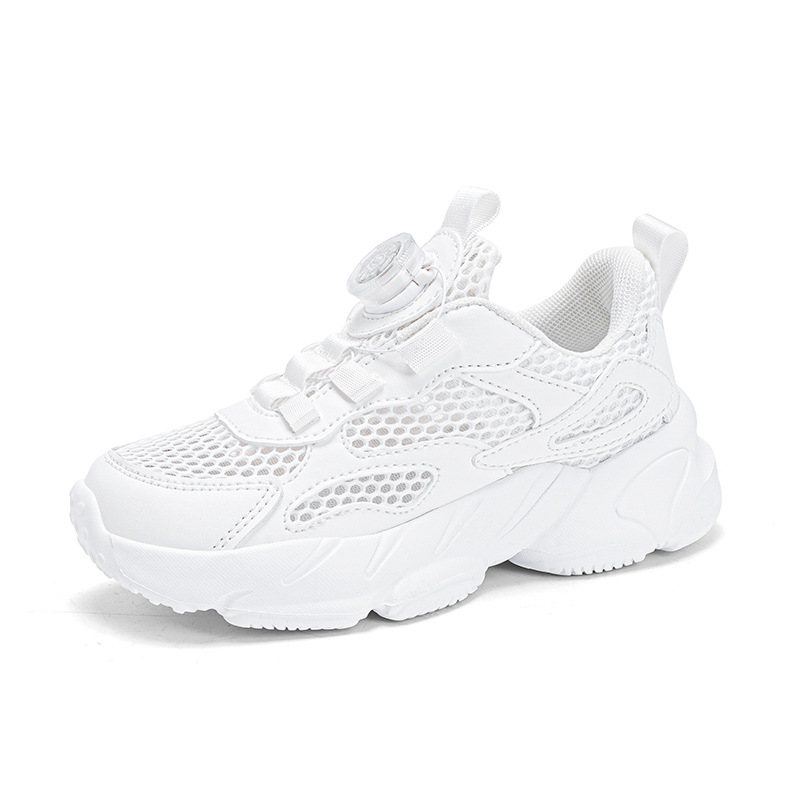 Girls' white sneakers, boys' spring-autumn mesh breathable large-sized children's soft-soled white sports shoes, breathable and comfort