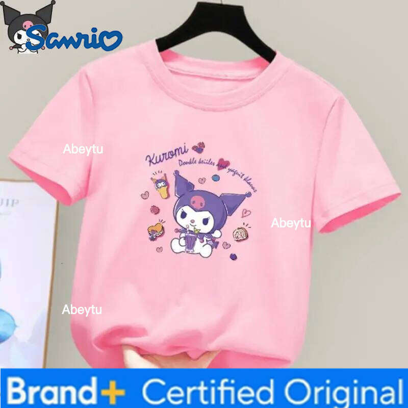 Sanrio Kuromi Kawaii Anime Girls T Shirt Cartoon Round Neck Short Sleeve Summer New Style Stylish Sweet Soft Comfortable Cotton H260120