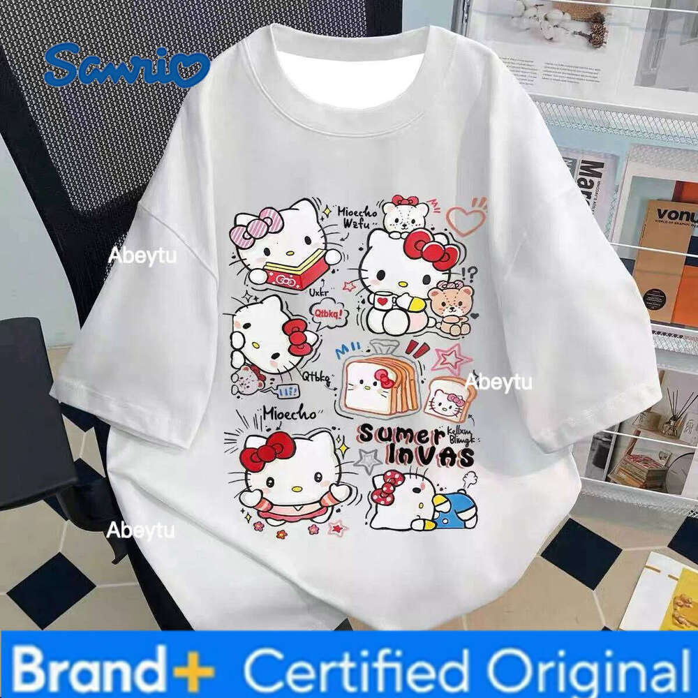 Sanrio New Cute Hello Kitty 3D Printed Ins Summer Fashion Brand Cartoon Student Party Korean Version of Men and Women Short-sleeved T- H260120