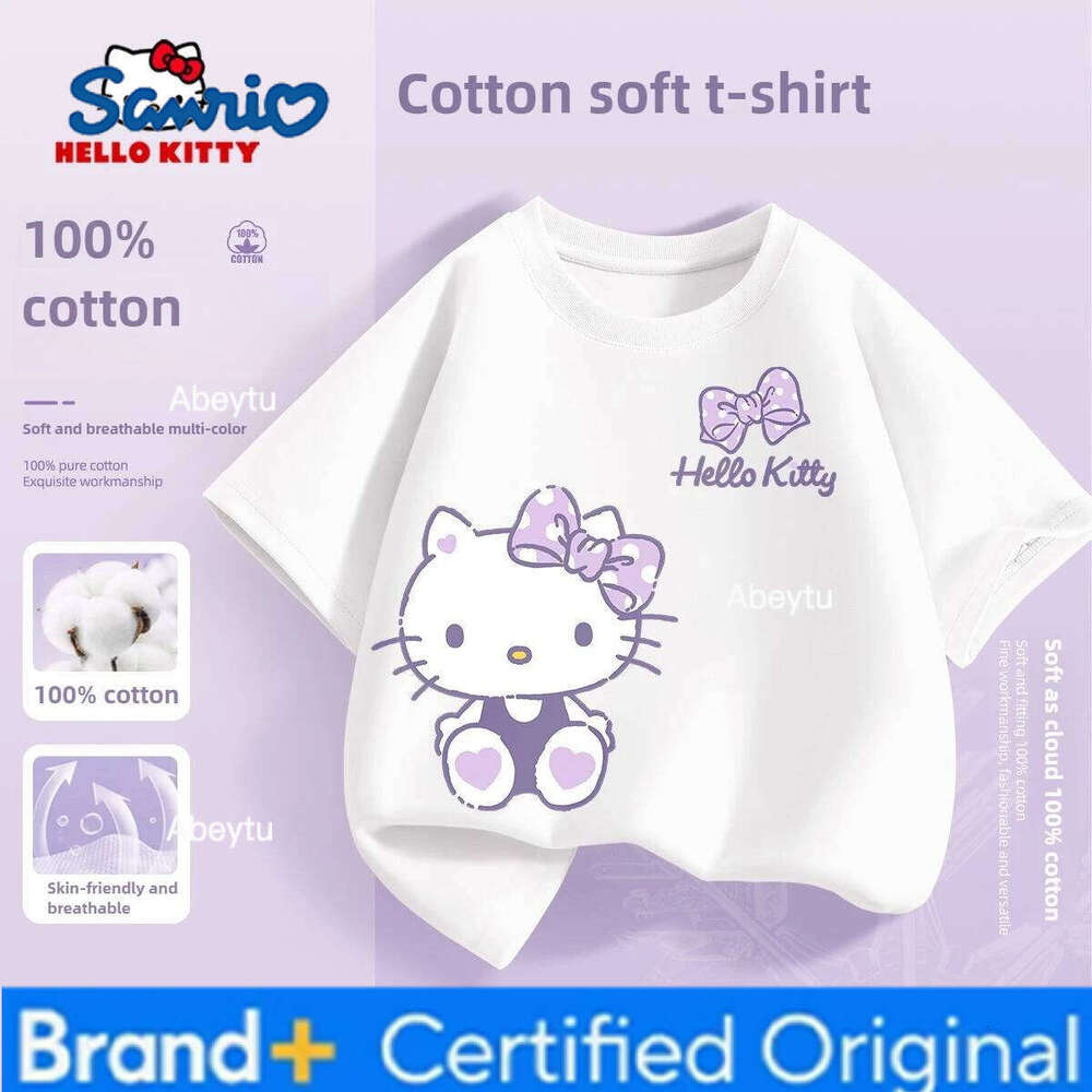 Sanrio Summer Baby Girls 100% Cotton Clothes Kid Children Cute Hello Kitty Printed T-shirts Cartoon Short Sleeve Top Outfits H2601201