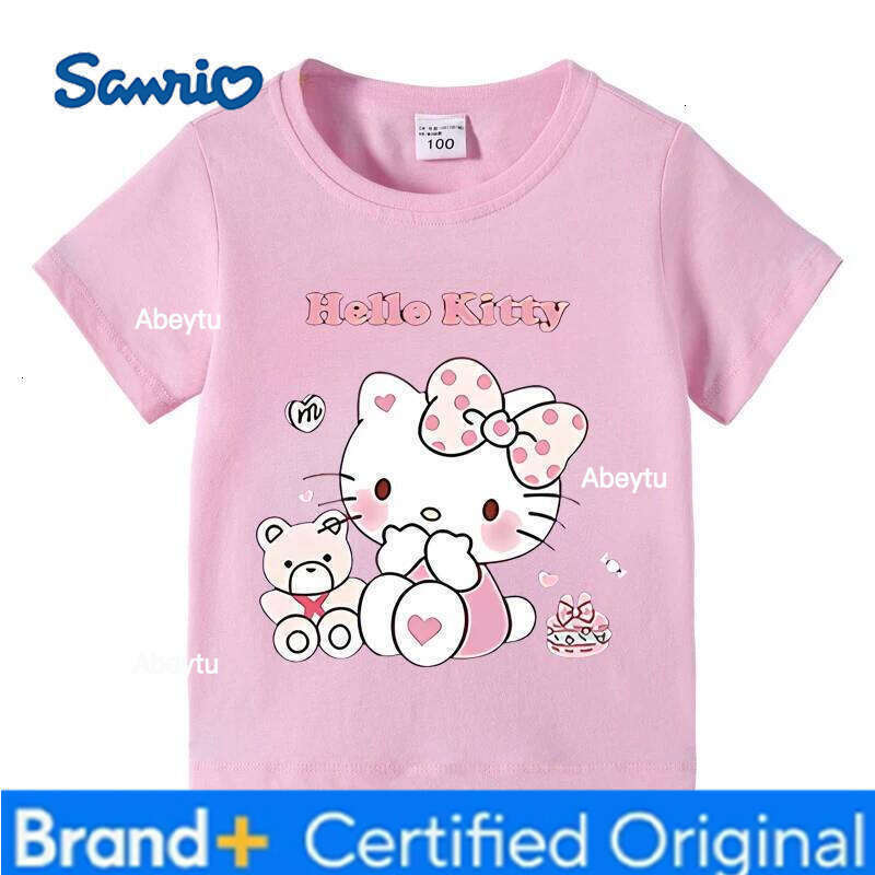 Sanrio Children's Clothes Summer Girls T-shirt Printed Cartoon Fashion Kids Tops Tees Hello Kitty Short Sleeved Toddler Tshirt H260120
