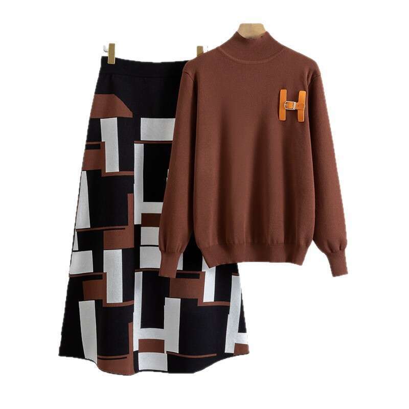 Cross-Border Foreign Trade Stylish High-End Sweater Skirt For Women, New Spring And Autumn Knitted Top Two-Piece Set