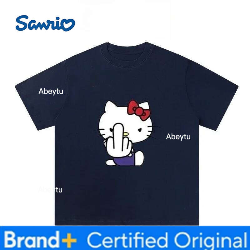 Sanrio American Hello Kitty Fun Print 2025 Cartoon Peripheral Top Trend Plus Size Loose Casual Short-sleeved T-shirt H260120