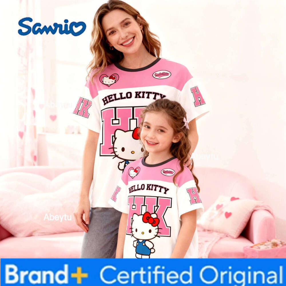 Sanrio New Style Hello Kitty Purple and White Baseball Oversized T-shirt for Women Children Casual Quick-dry V-neck Short-sleeved Shirt H260120