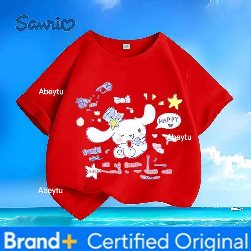 Sanrio Summer Hot Sale Cinnamoroll Anime Kids T-shirt Comfort Loose Breathable Machine Washable Low Maintenance Tops H260120