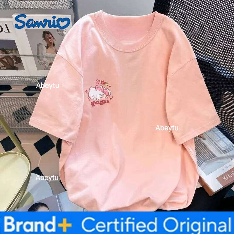 Sanrio 2025 new Printed Pink Cute Graffiti Kitty Cat Short Sleeved T-shirt for Men and Women Quick Drying Top H260120