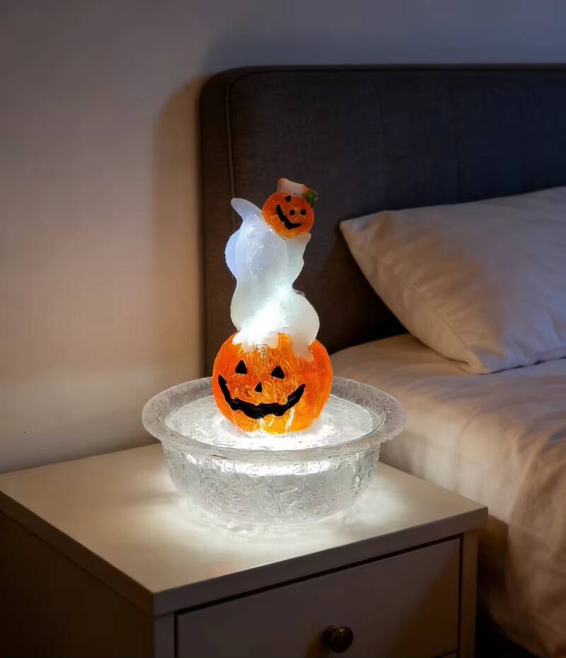 Halloween pumpkin lanterns, transparent resin, tabletop aquarium, wired power supply, suitable for home party decoration