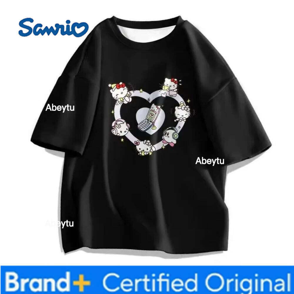 Sanrio MINISO Fashion New Hello Kitty Women's Cute Top Super Neutral Couple Trendy Harajuku Plus Size T-shirt H260120