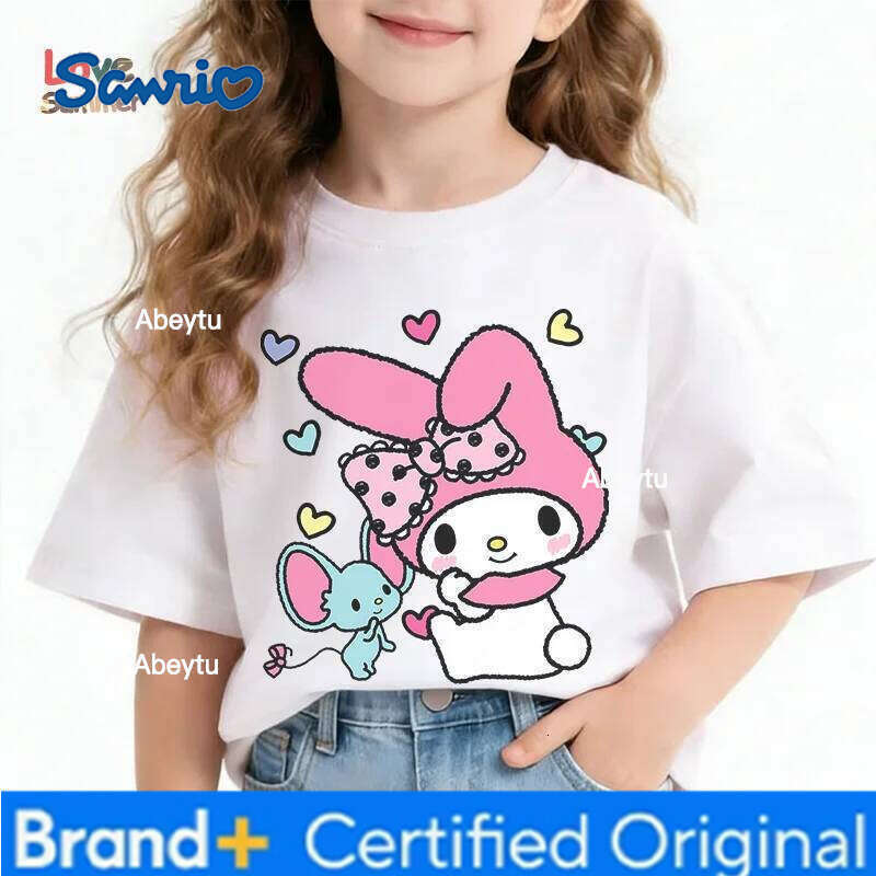 Sanrio My Melody Cute Cartoon Kuromi Family Tour T-Shirt O Neck Short Sleeve Pink Blue Casual Summer Top for Comfy H260120