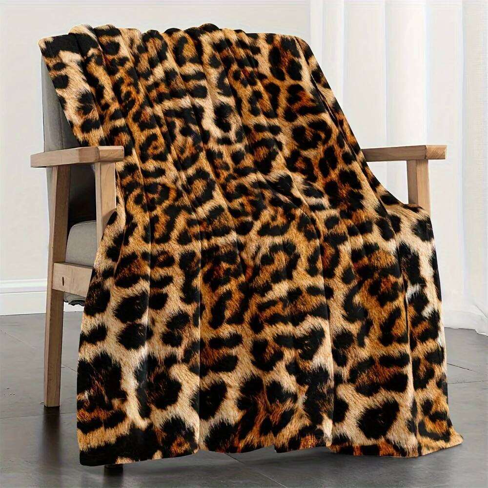 Luxurious Leopard Print Flannel Blanket - Soft Warm All-Season Multicolor Contemporary Style | Bed & Sofa W260120