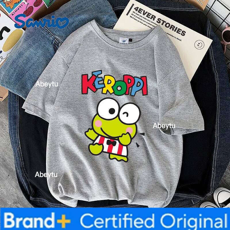 Sanrio Summer New Original Cute Keroppi Cartoon Print T-shirt Men's and Women's Same Loose Casual Versatile Short-sleeved Top H260120