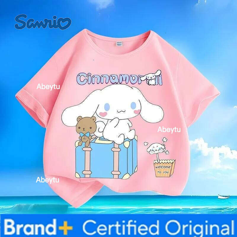 Sanrio Cinnamoroll Print Kids T-shirt Limited Time Hot Sale Summer New Arrival Crew Neck Versatile Skin-friendly Breathable Tops H2601201
